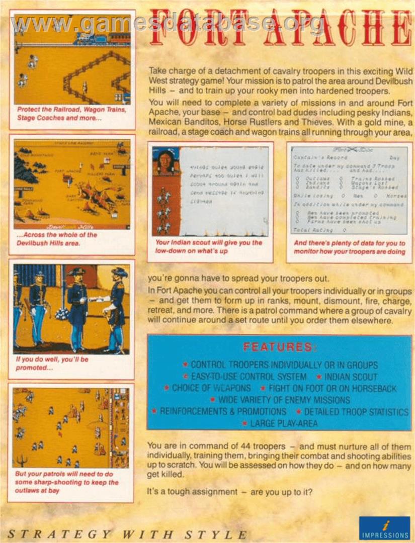 Fort Apache - Commodore Amiga - Artwork - Box Back